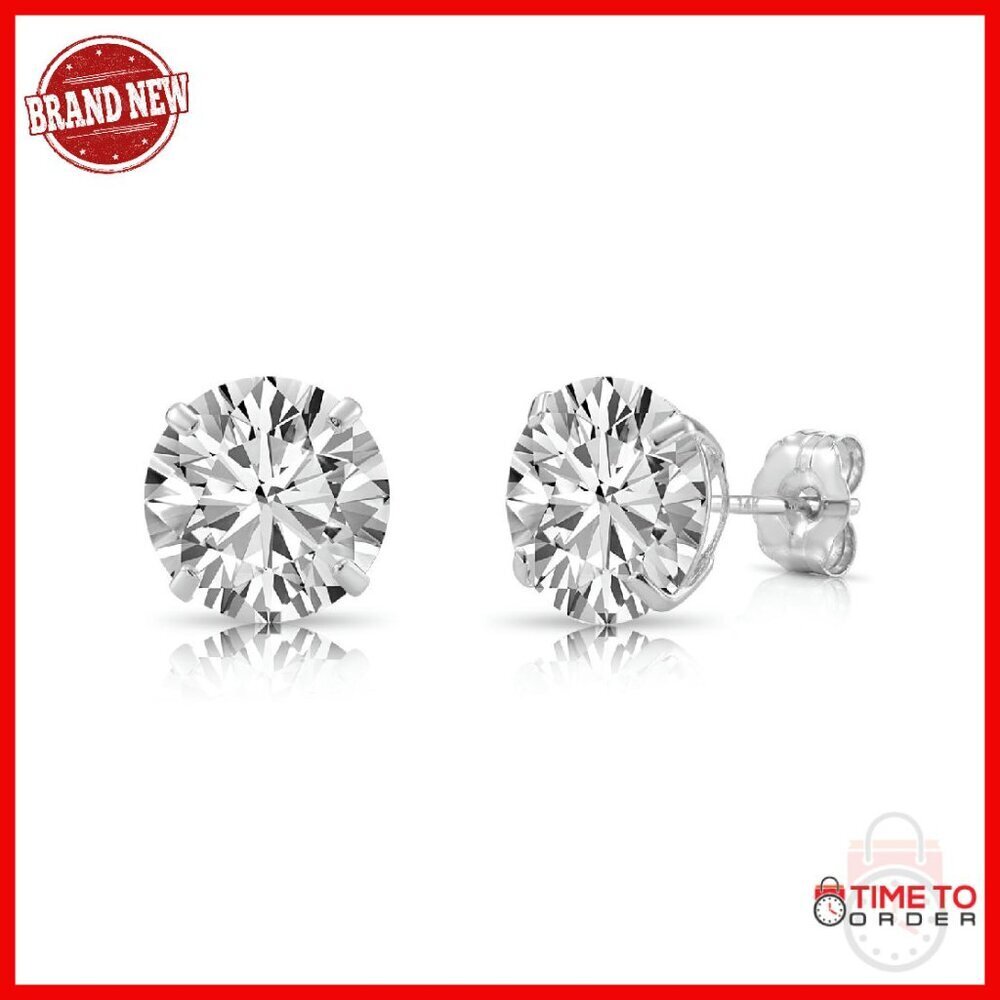 14k White Gold 6mm CZ Stud Earrings with Push Backs